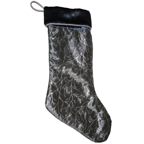 Elegant Silver & Black Holiday Christmas Stocking With Branch Design - Picture 2 of 2
